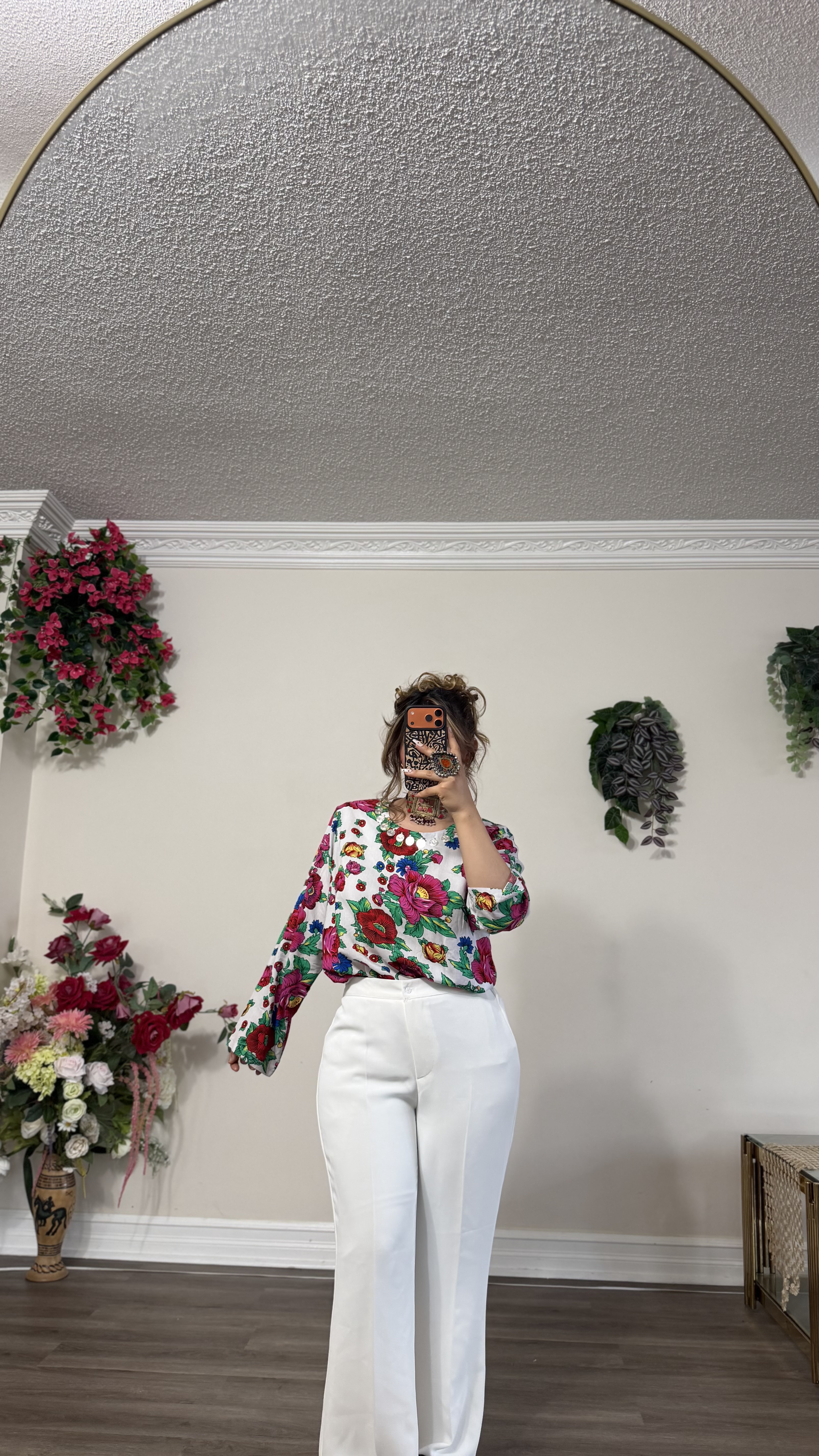 2-Piece Floral Goli-e Sib Blouse and Wide-Leg Pant Set