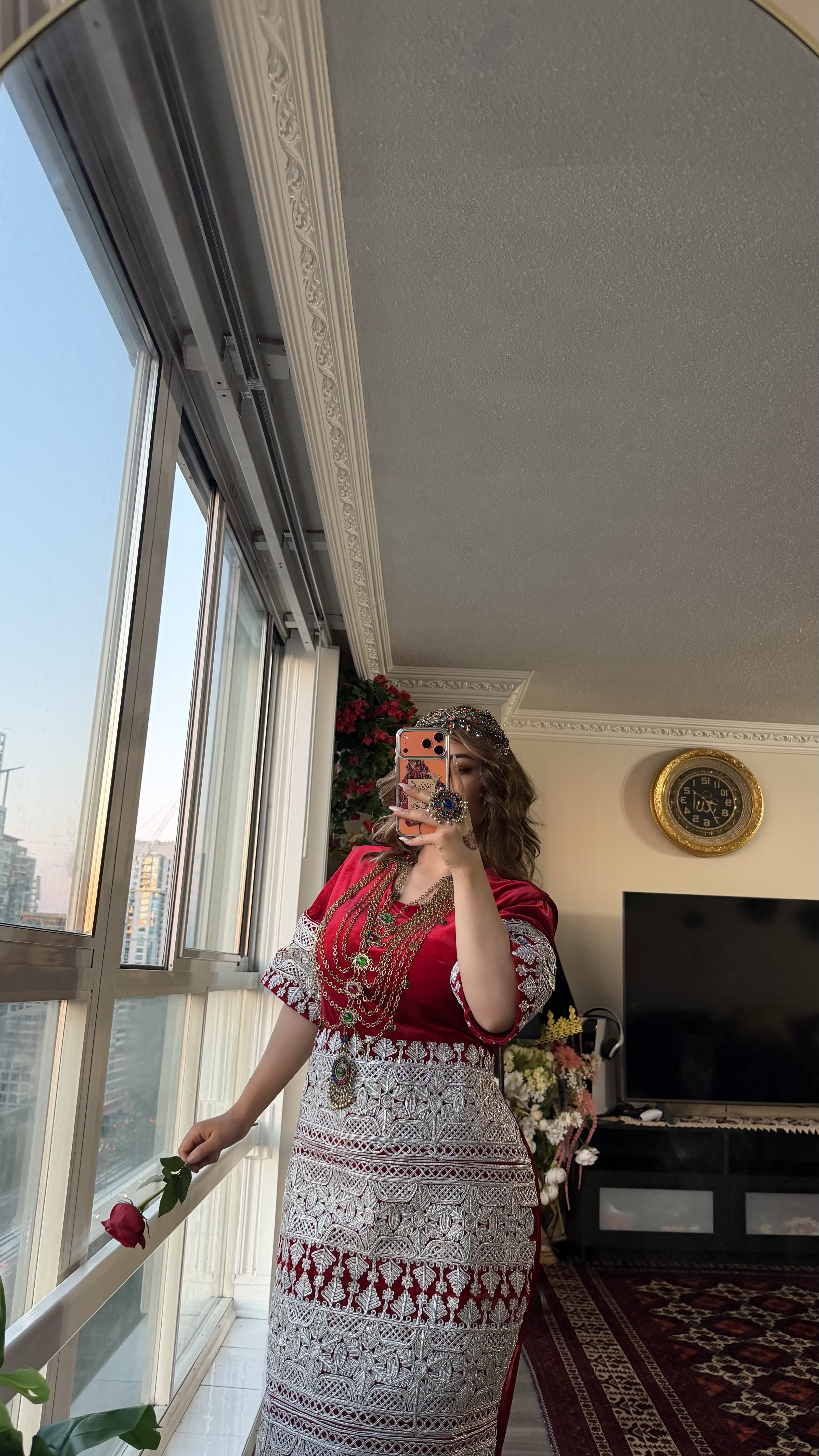 Red Velvet Cherma Dozi Dress silver embroidery