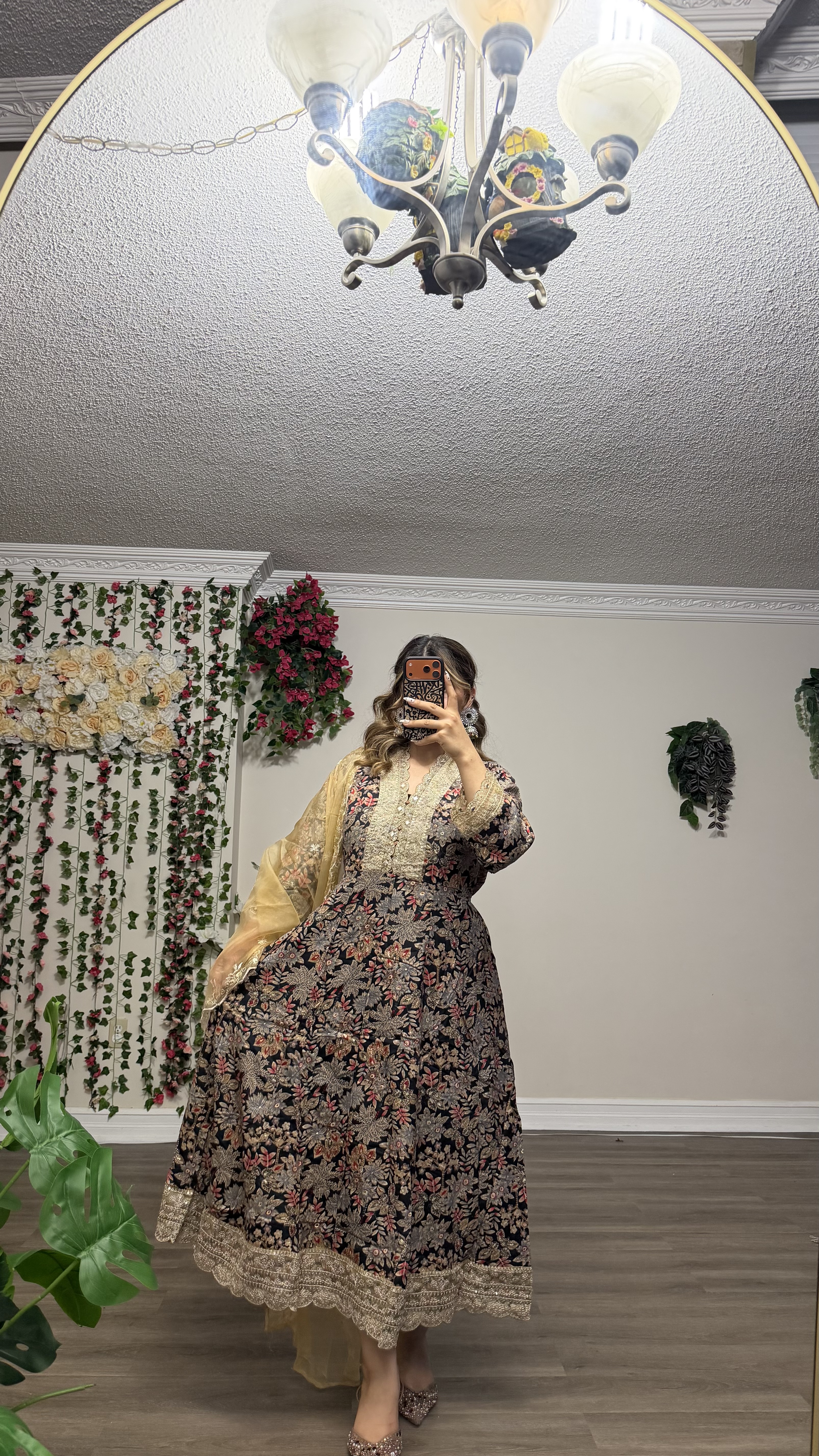 The Ziba Anarkali 3-Piece Set floral gold embroidery