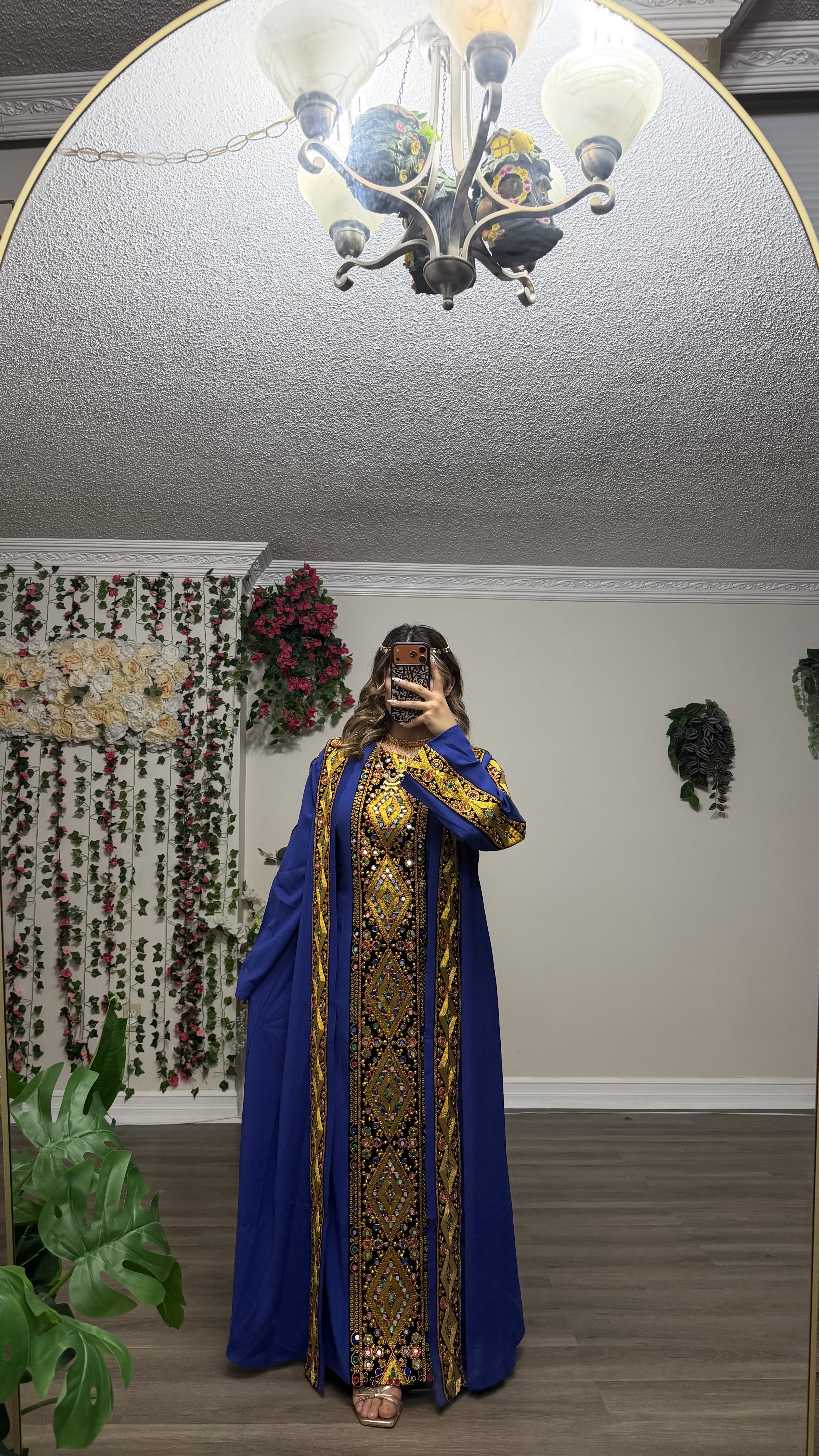 Golden Ruby Gown 2-Piece Set mirror-work embroidery
