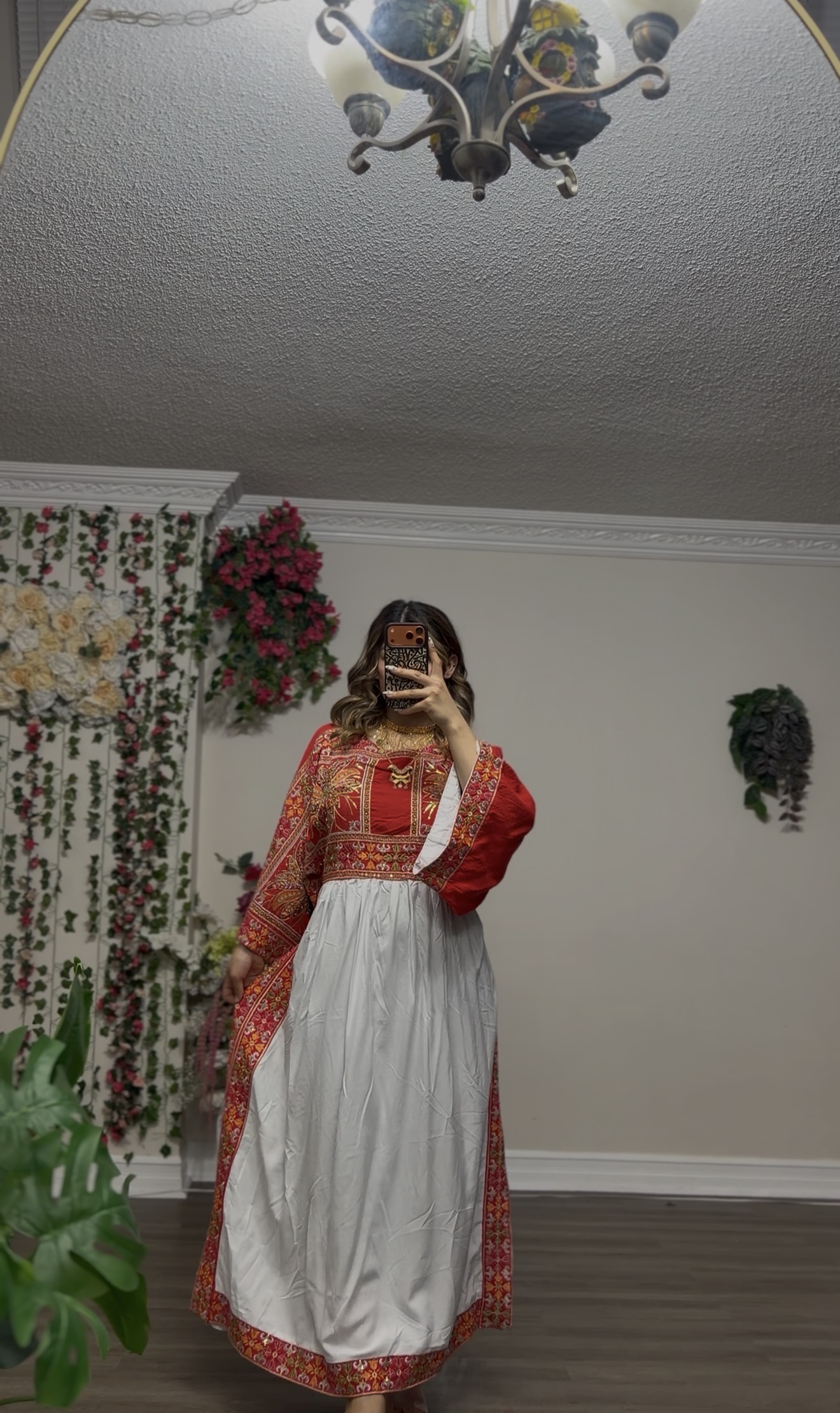 Traditional Crimson Cotton Midi Gown