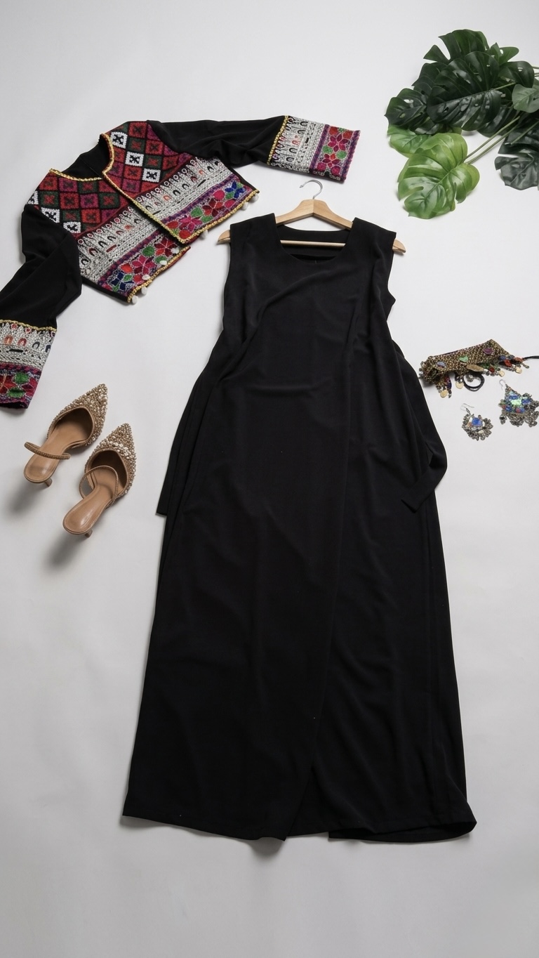 Traditional Embroidered Vest Ensemble black maxi