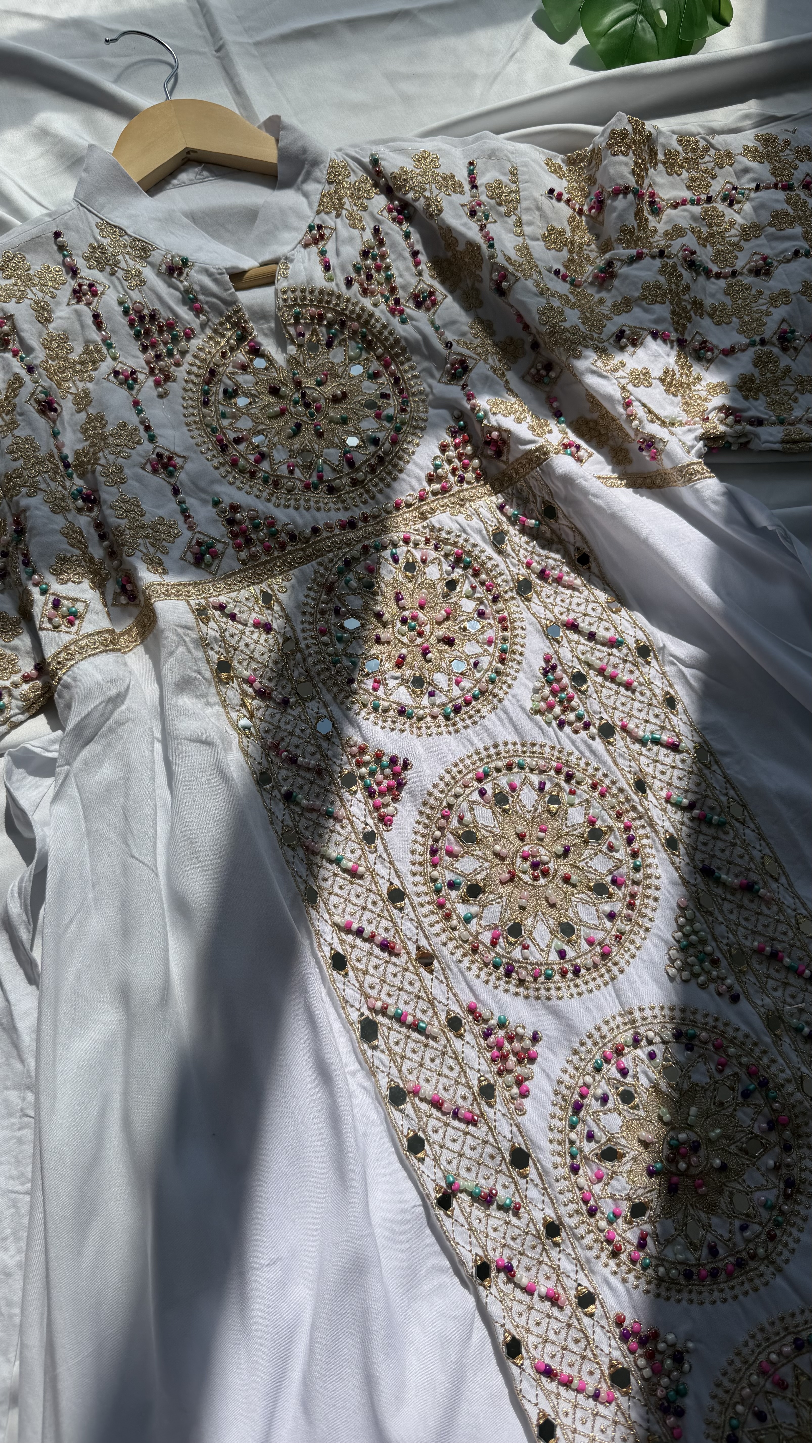 The Pari Mirror-Work Kaftan gold embroidery mirrors