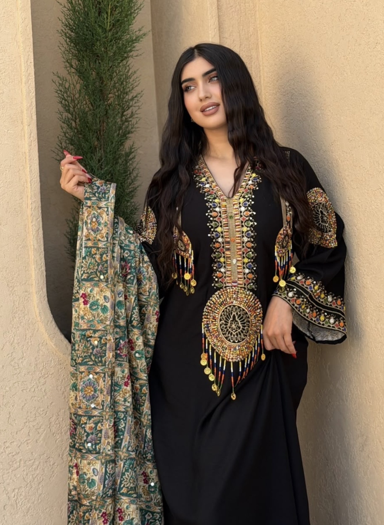 Afghan Embroidered Black Dress