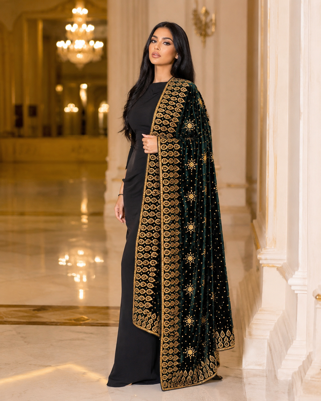 Shahla Emerald Bridal Shawl