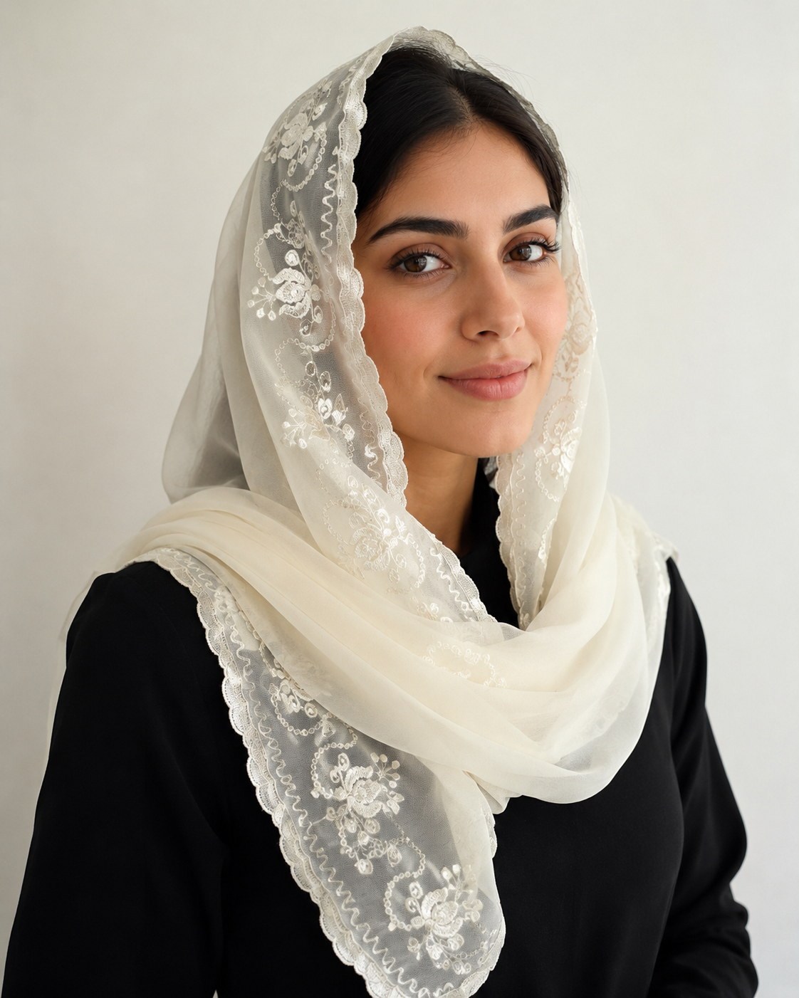 Mahboba Ivory Lace Scarf