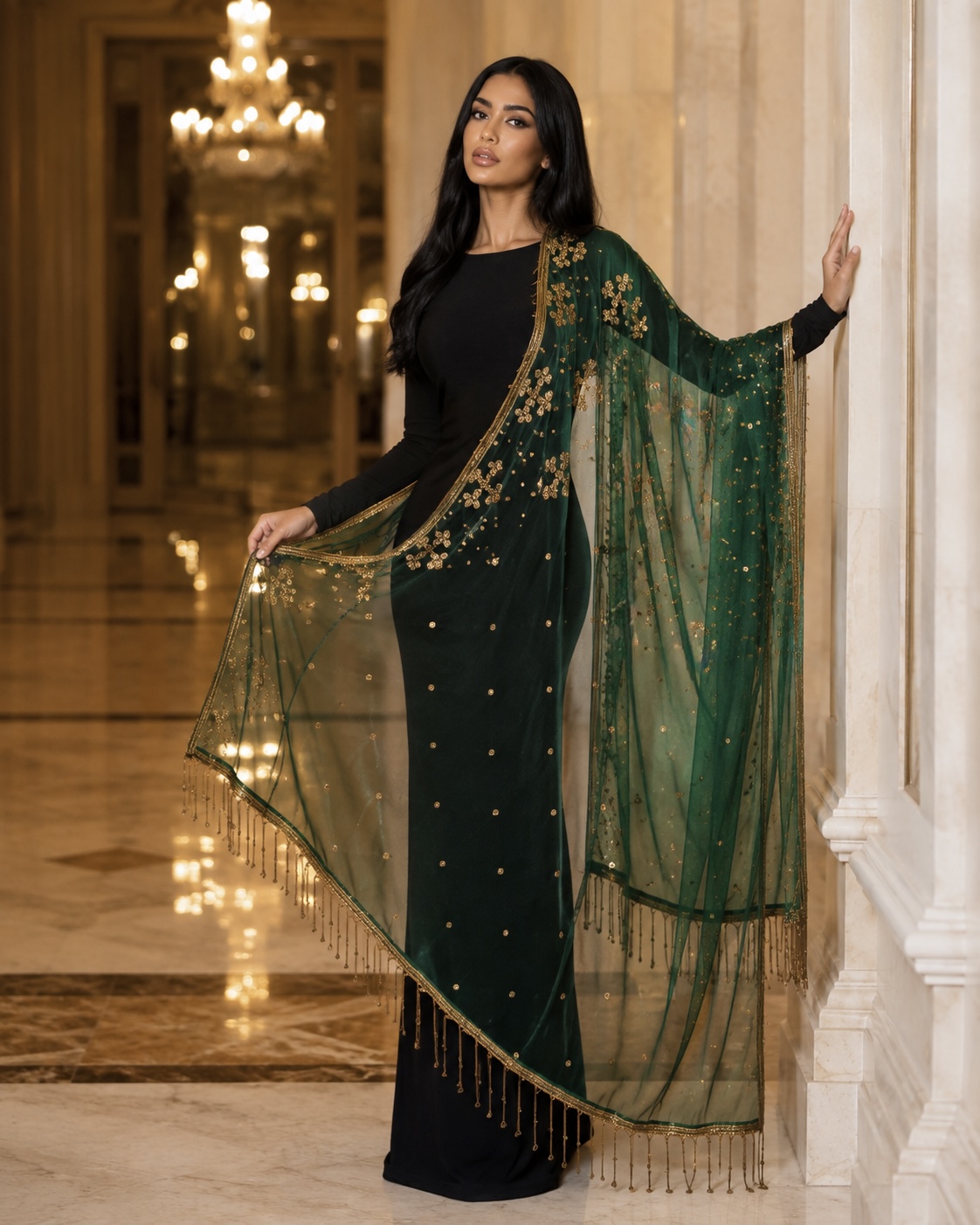 Niloofar Green Bridal Shawl