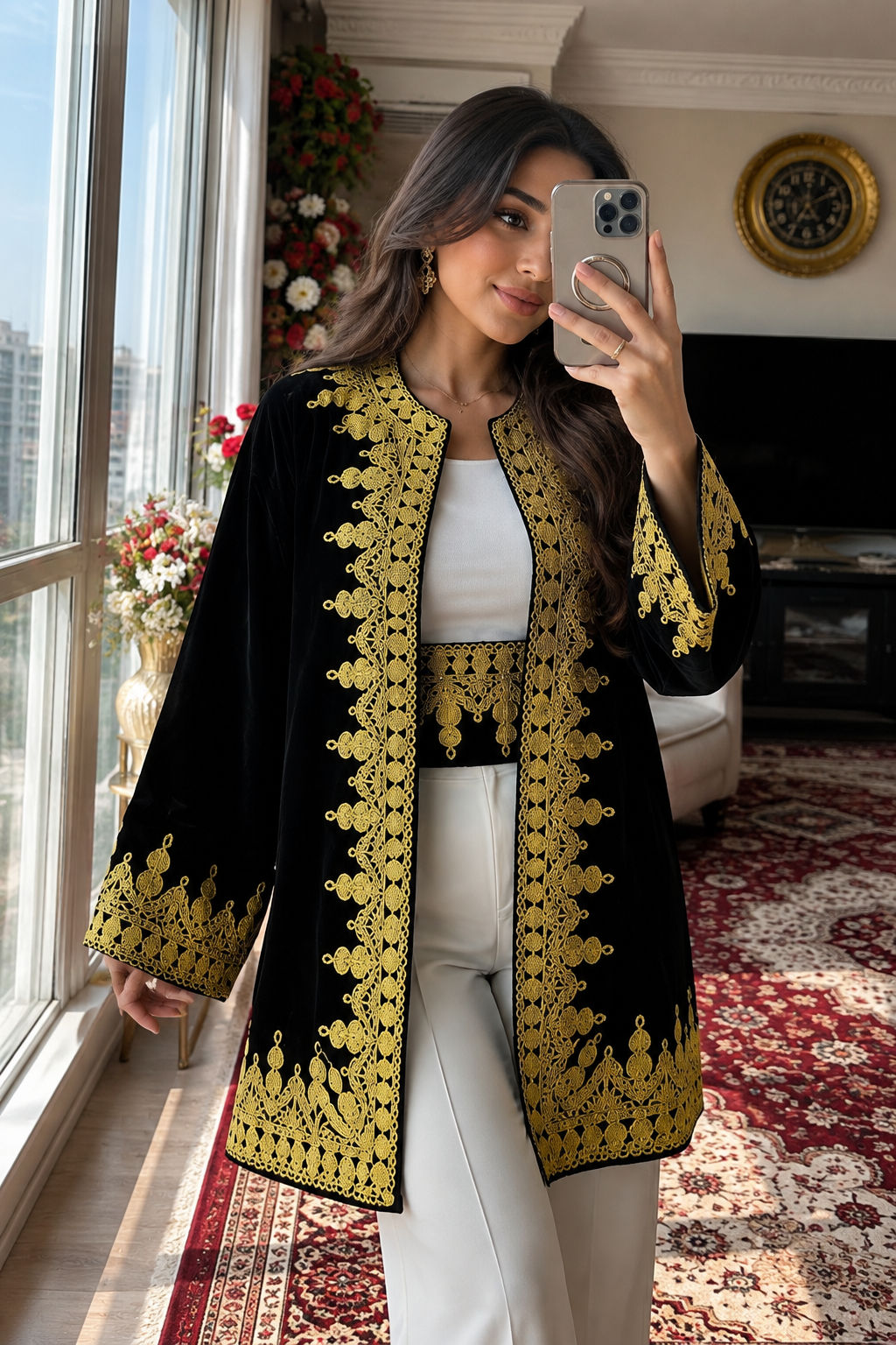 Velvet (cherma) jacket & Wide-Leg Pant Set