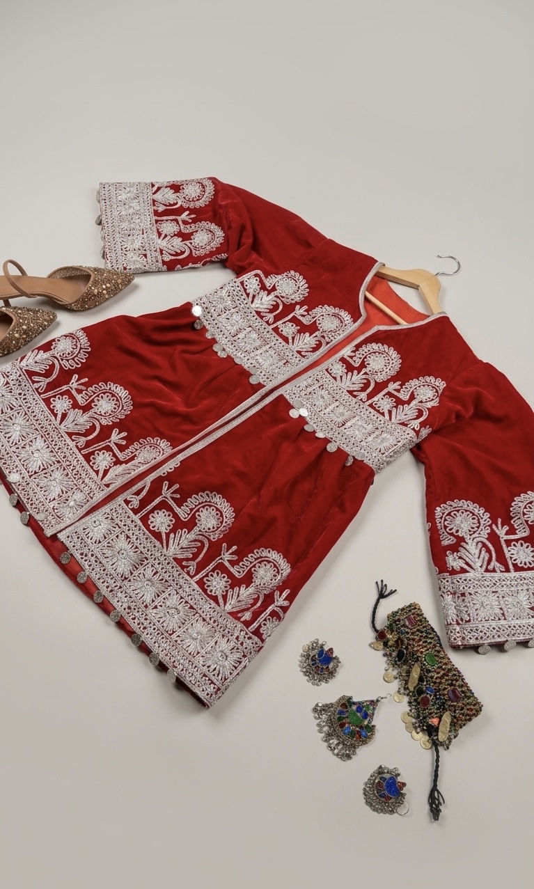 Traditional Silver-Embroidered Velvet Coat
